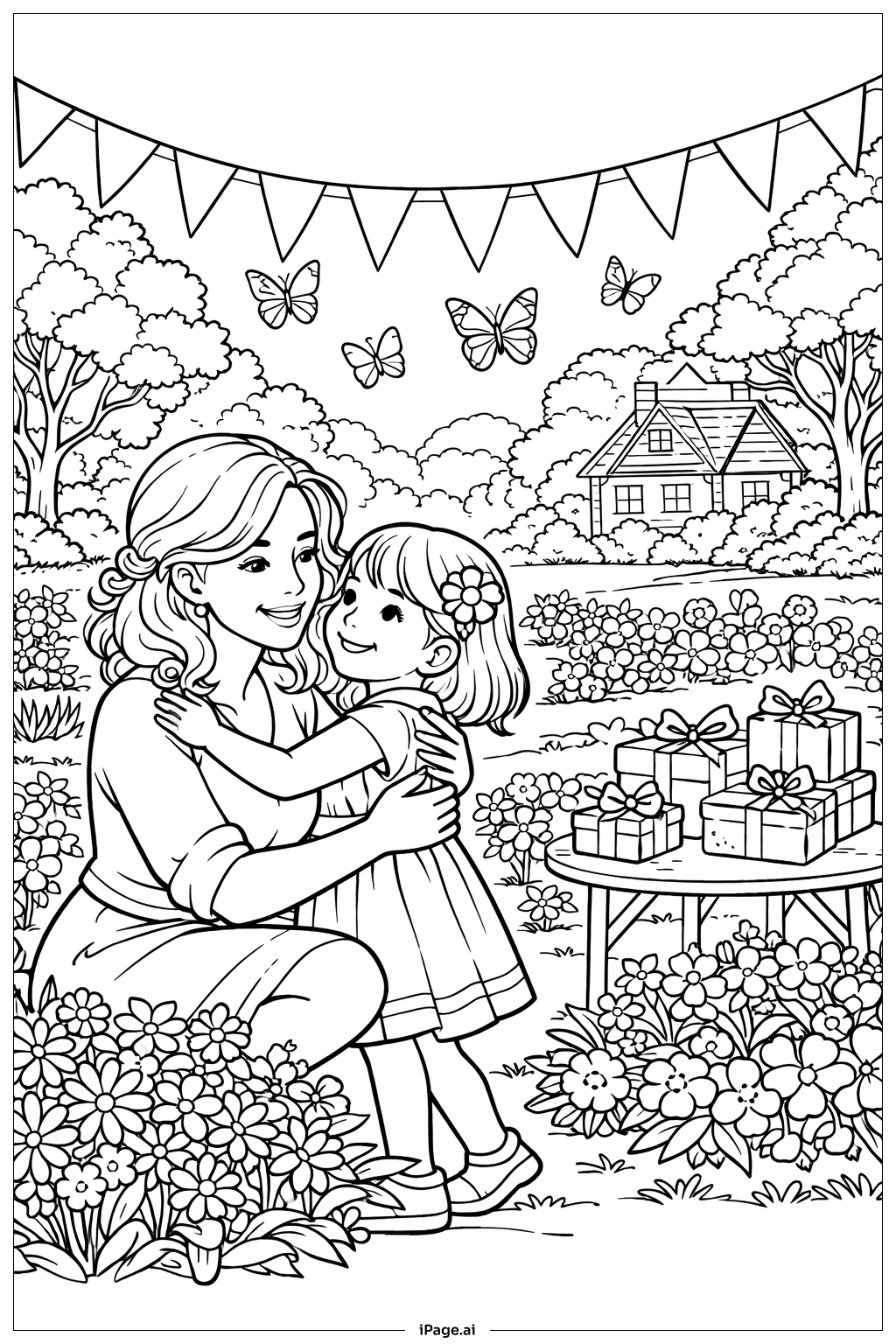  母亲节花园庆典填色页 