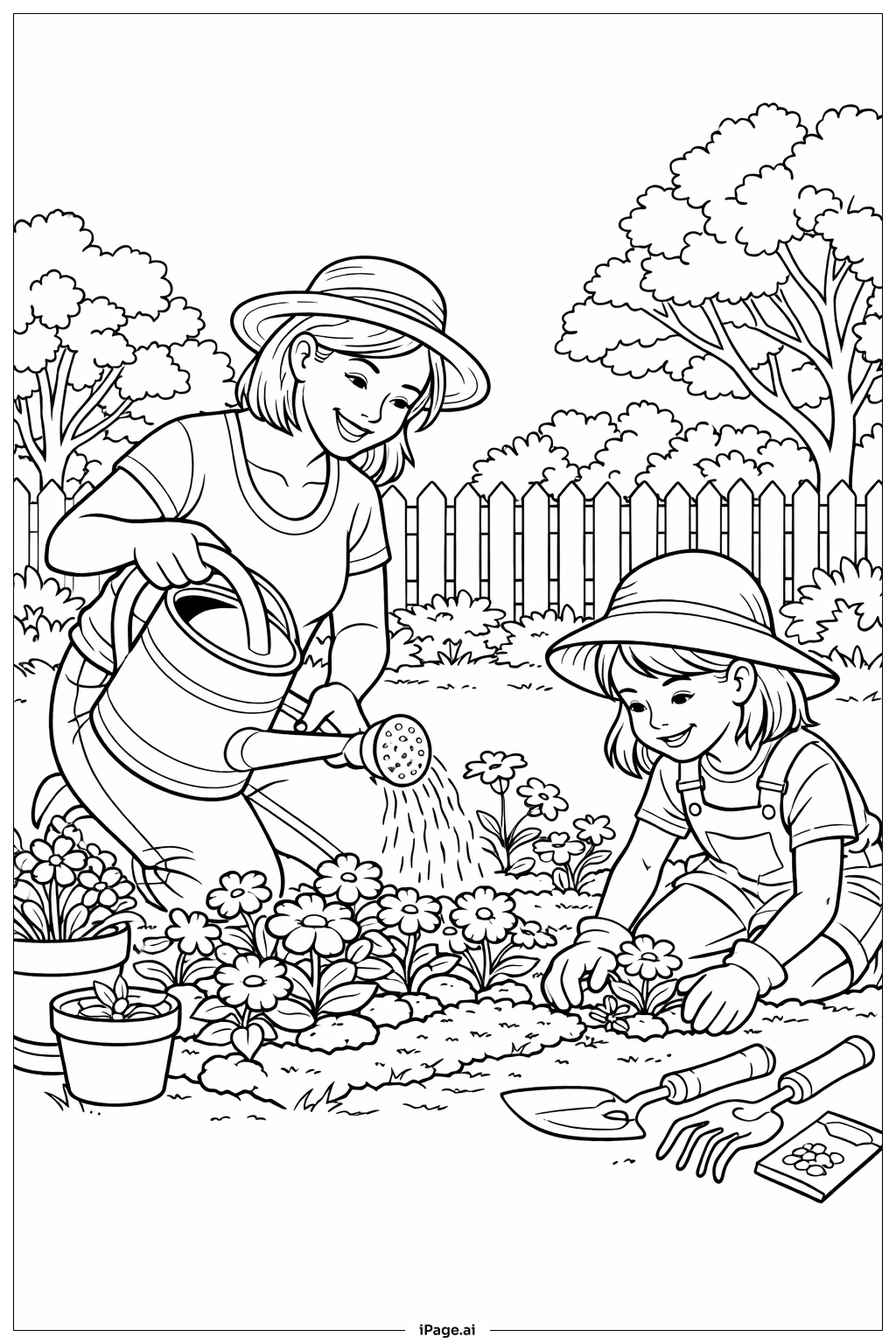  Mothers' Day Gardening Together Coloring Page 