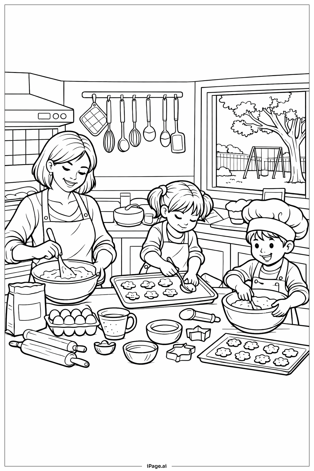  Página para colorear de Escena de Cocina para el Día de la Madre 