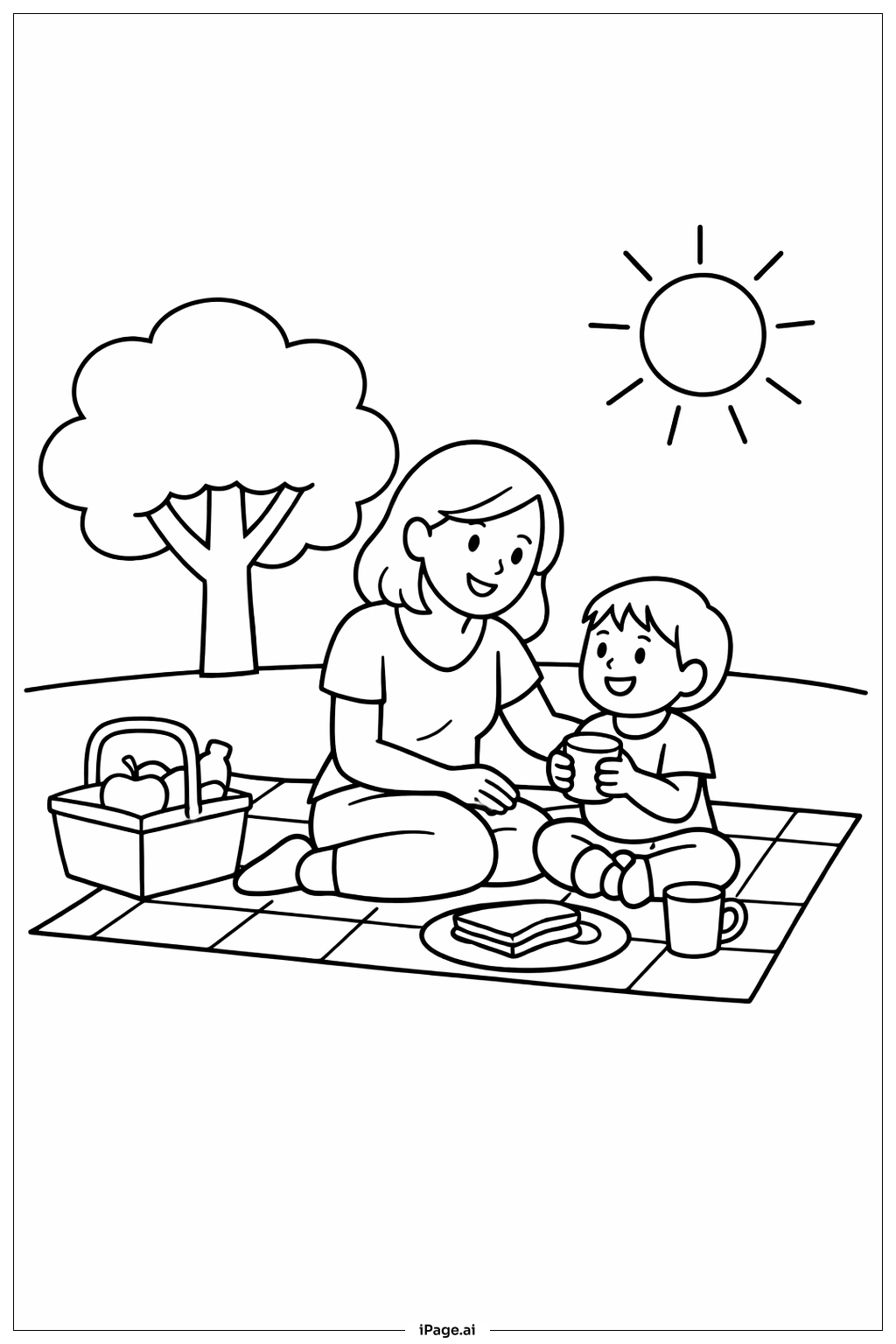  Página para colorear de Escena de picnic del Día de la Madre 