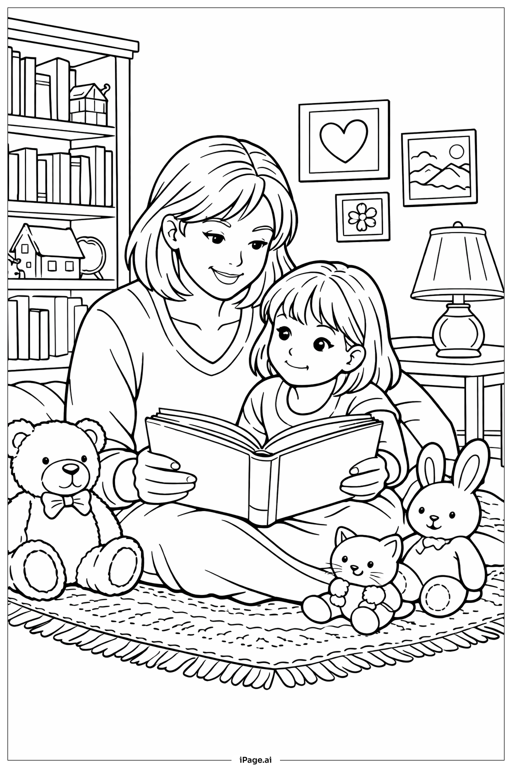  Mothers' Day Storytime Reading Coloring Page 