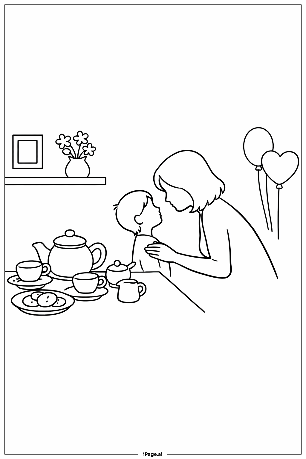  Página para colorear de Fiesta de Té del Día de la Madre 