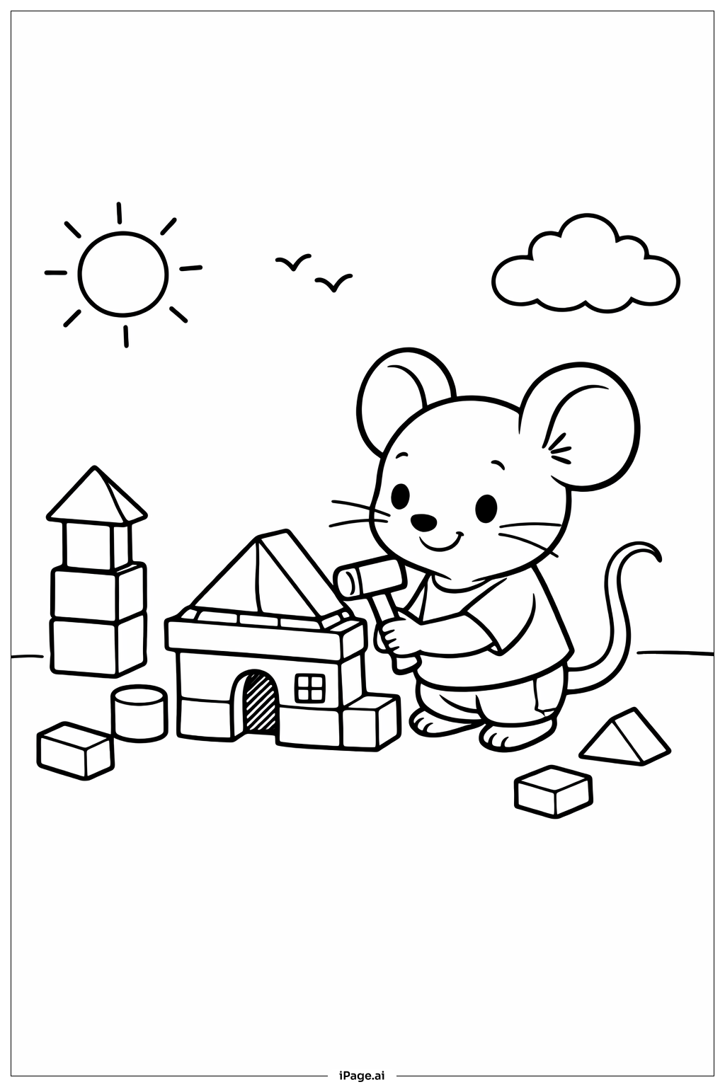  Mouse Building House Coloring Page 
