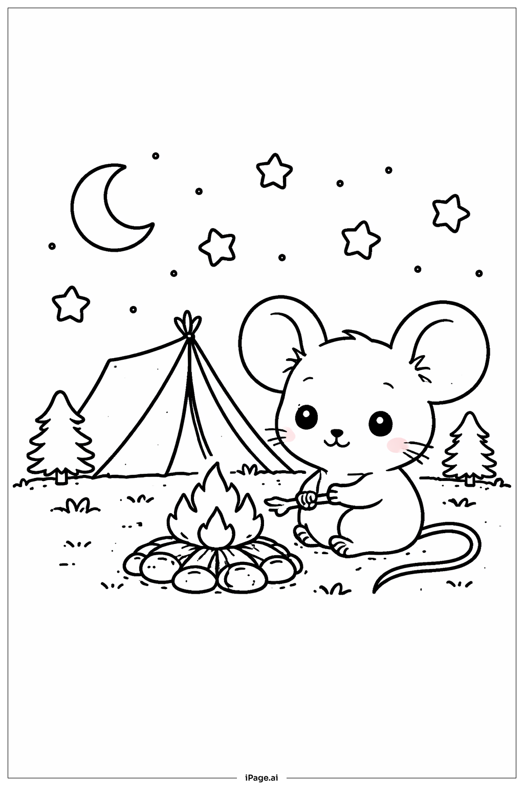 Mäuse-Camping-Nacht Ausmalseite
