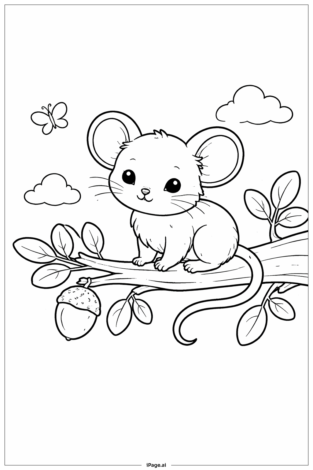  Mouse On Tree Branch Coloring Page 