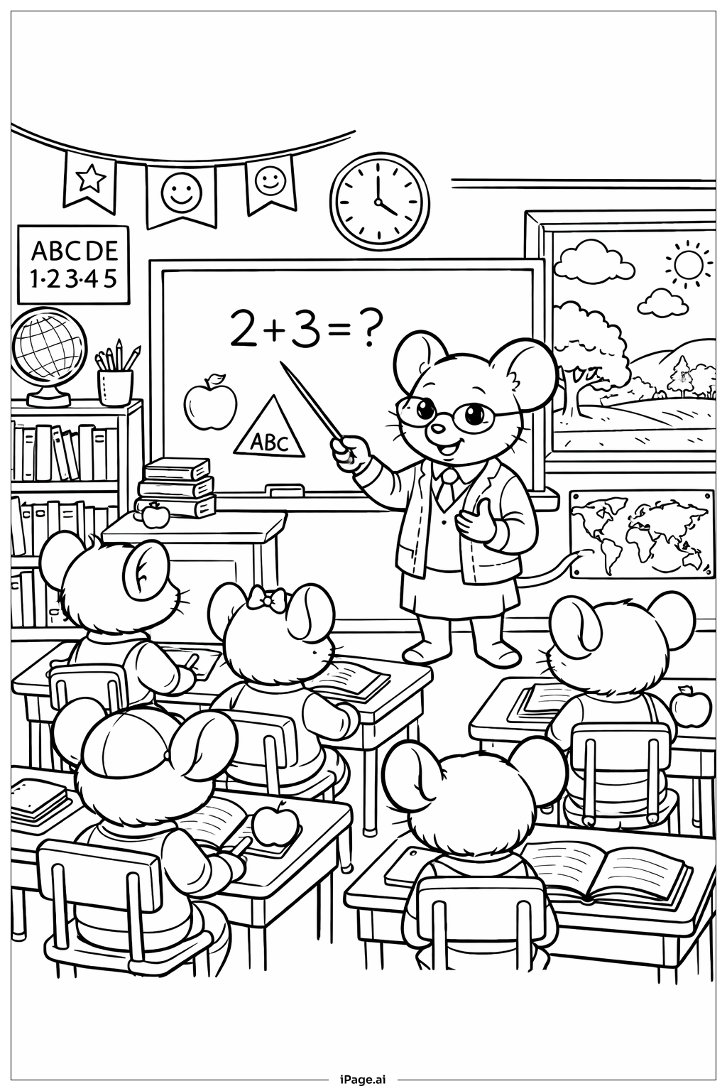  Trang tô màu Cảnh Lớp Học Chuột 