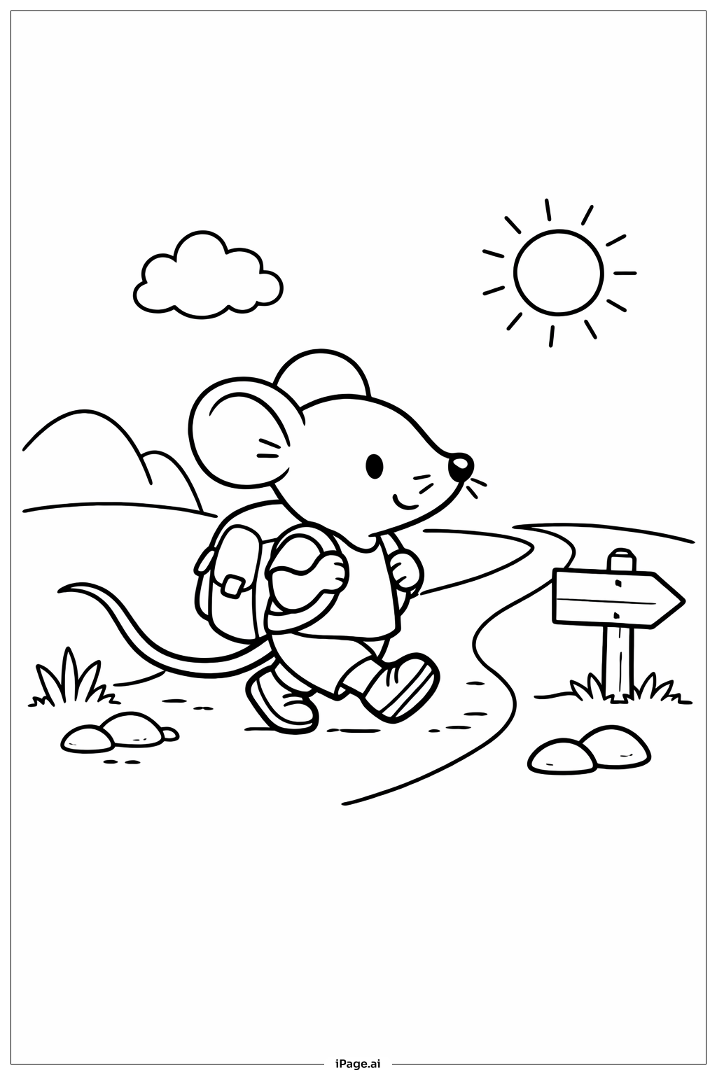  Mouse With Backpack Coloring Page 