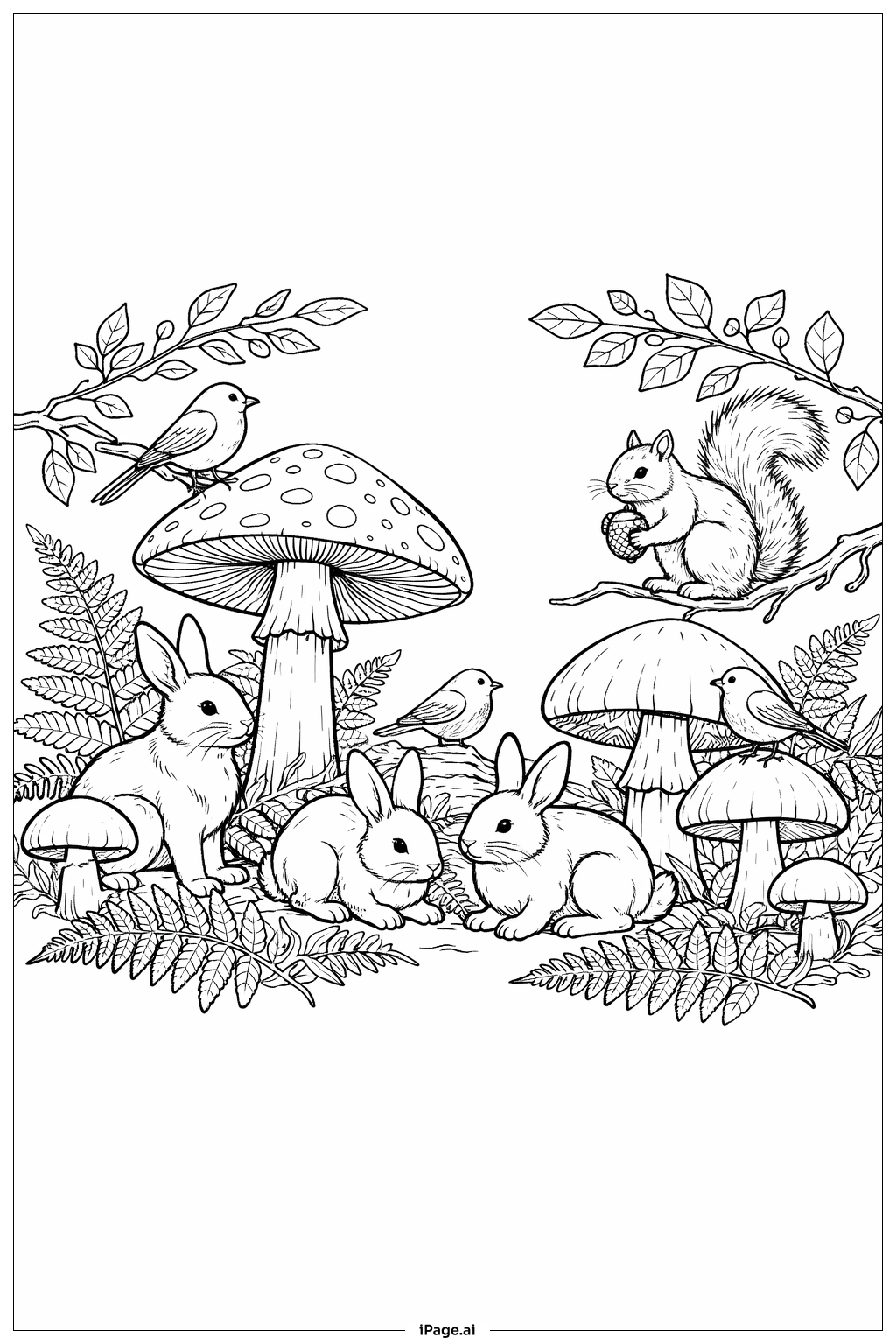  Mushroom And Forest Animals Coloring Page 