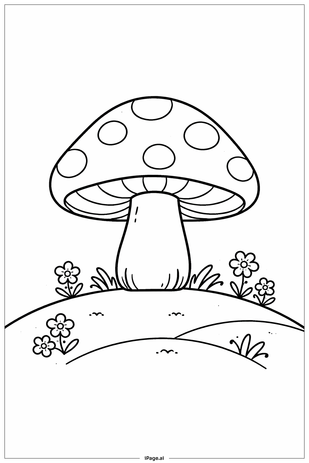  山丘上的蘑菇填色页 