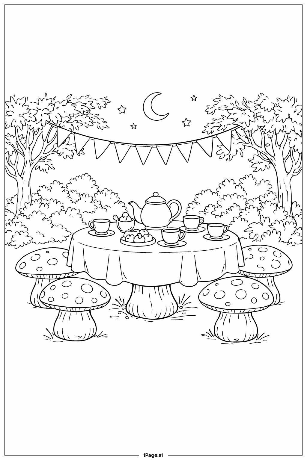 Mushroom Tea Party Coloring Page 