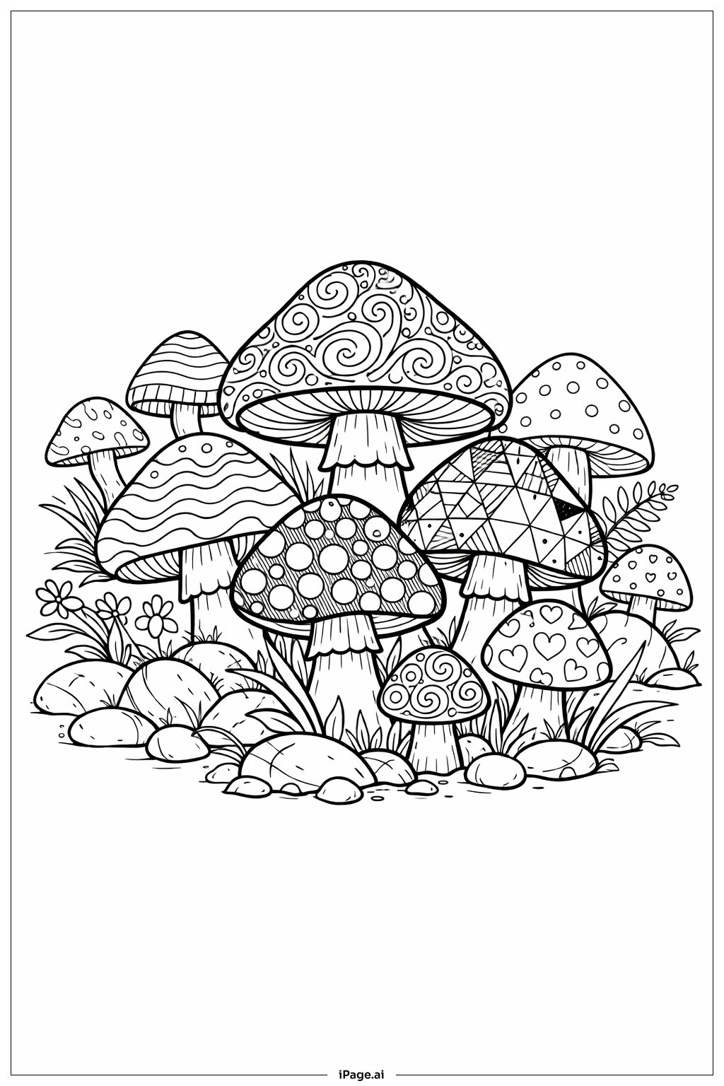  Página para colorir de Cogumelo com Chapéus Padronizados 