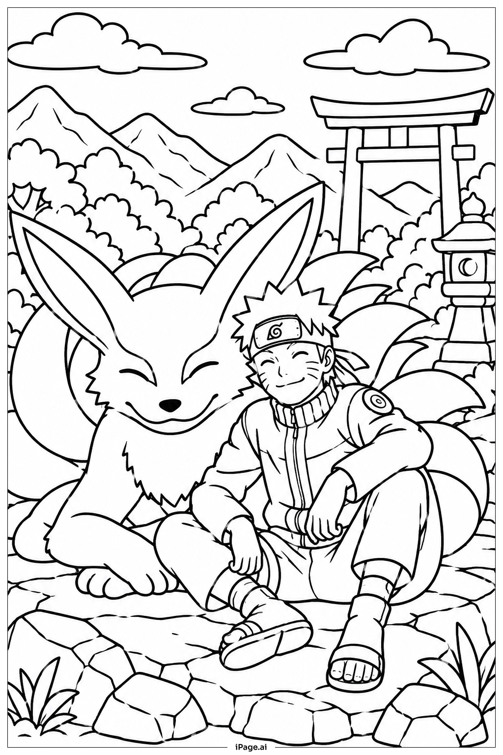 Naruto And Kurama Bonding Coloring Page