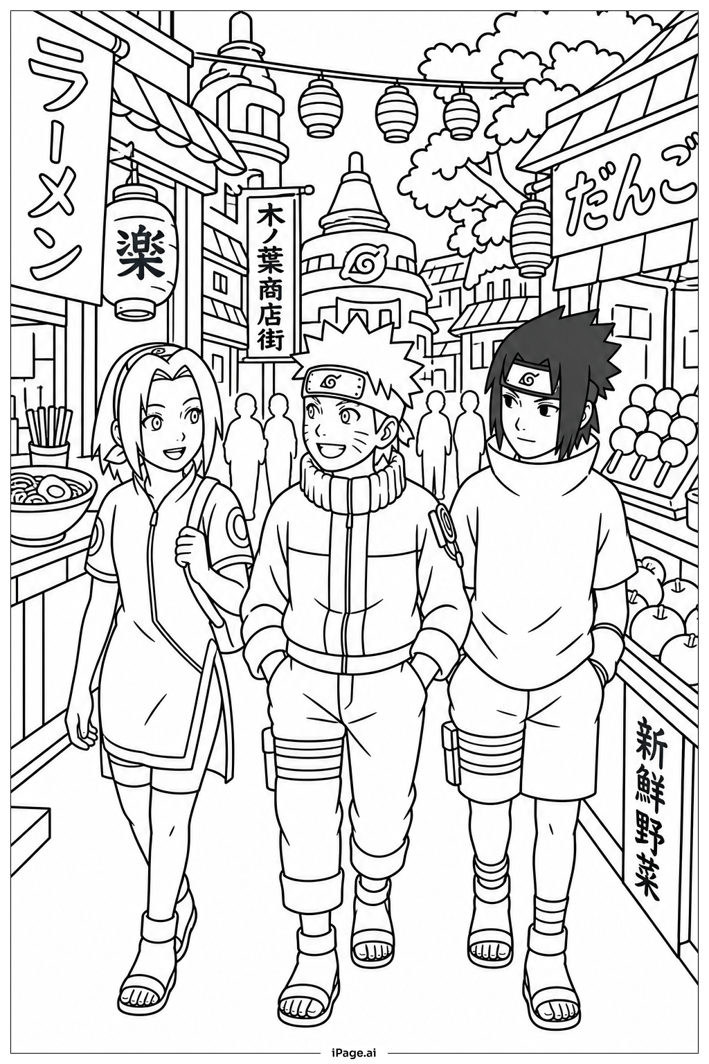 Naruto auf dem Straßenmarkt Ausmalseite