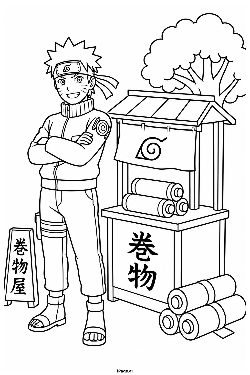 巻物屋台のナルトの塗り絵ページ