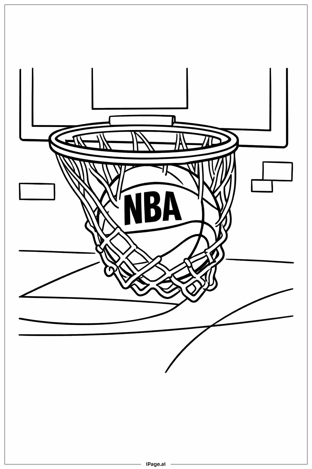  Page de coloriage Balle de NBA dans le Panier 