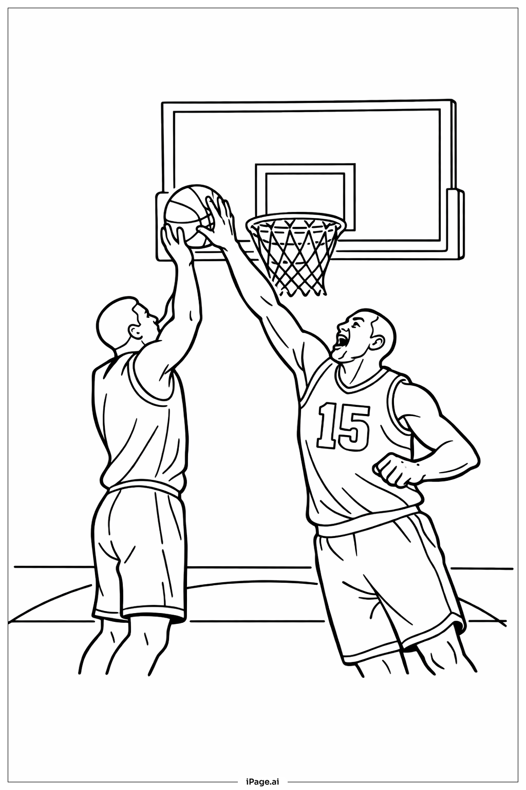 Página para colorear de Tiro de Bloqueo de Centro de la NBA