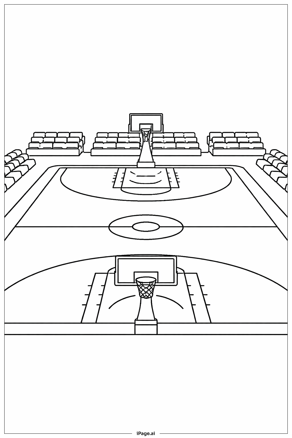 带线的NBA篮球场填色页 