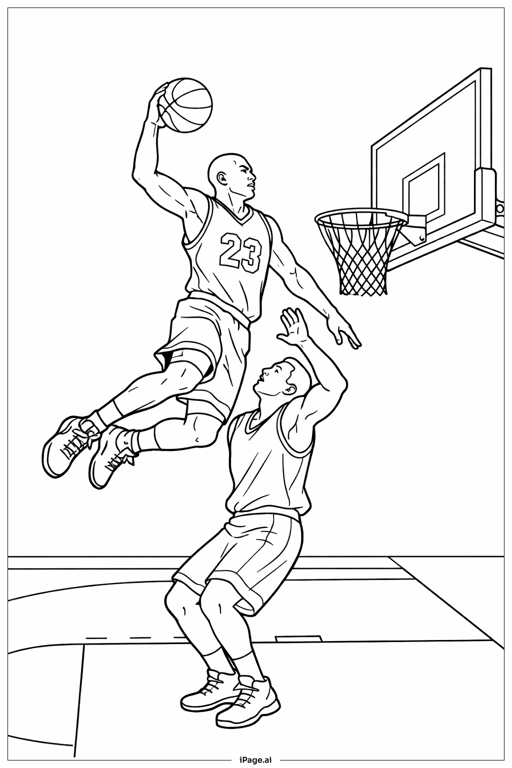 골밑 수비수 위로 덩크슛 색칠공부 페이지
