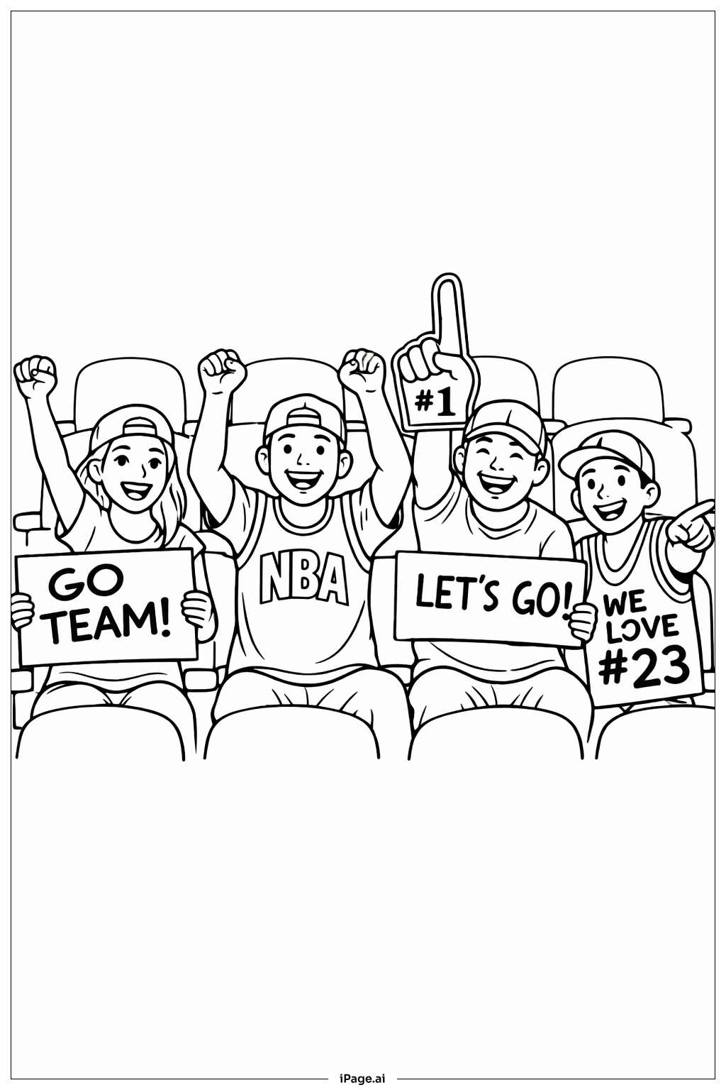  Page de coloriage Fans NBA avec pancartes 