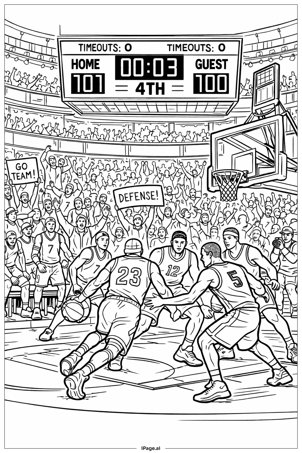 NBAゲーム最終秒の塗り絵ページ