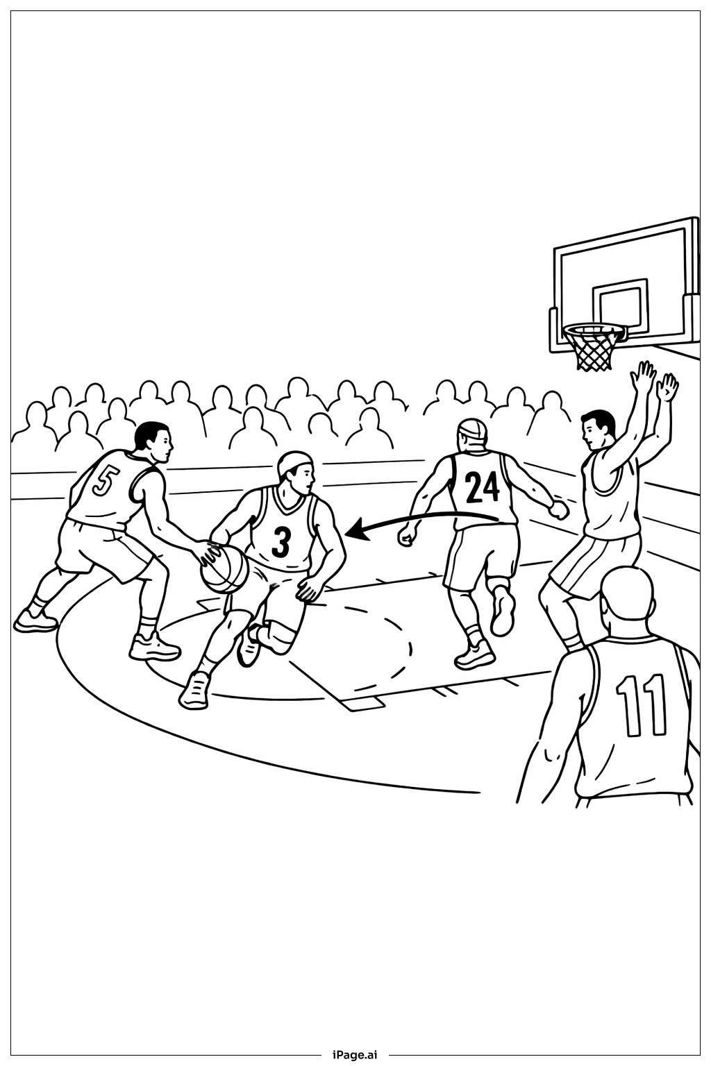  Página para colorear de Escena NBA Jugada a Jugada 