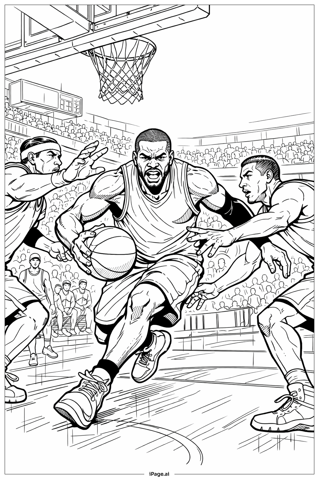  NBA Player Intense Drive Coloring Page 