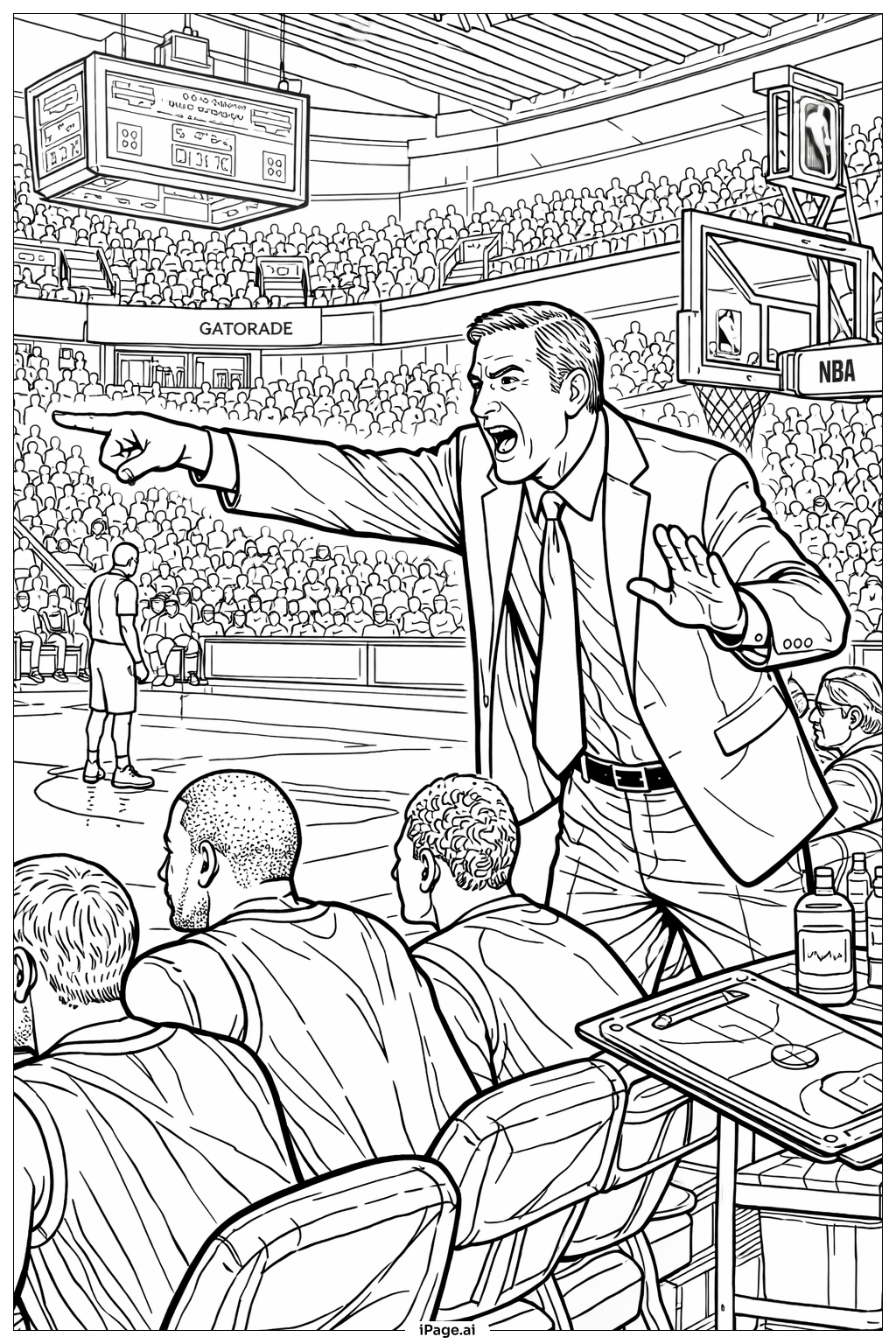  NBA 사이드라인 코치 지시 색칠공부 페이지 