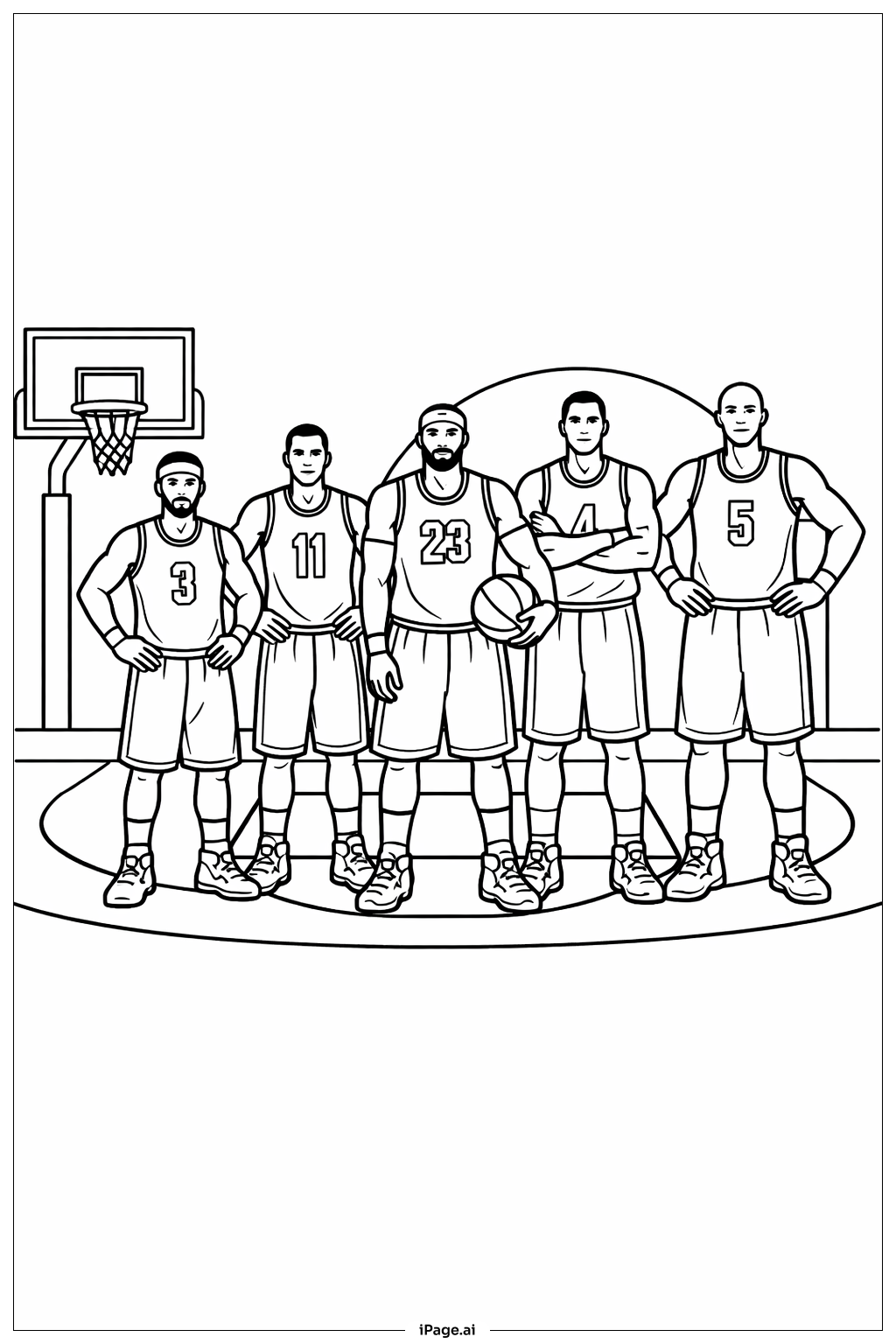 NBAスターターラインナップの塗り絵ページ
