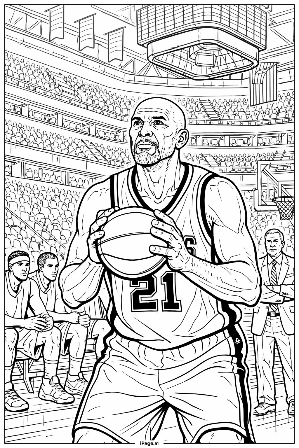  Página para colorear de Enfoque del Veterano de la NBA en Tiros Libres 