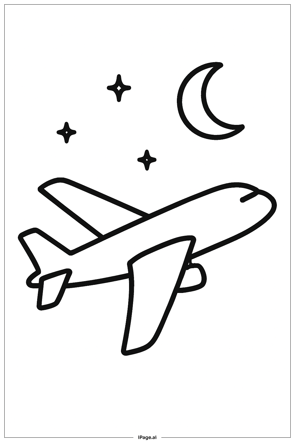  밤 비행기 실루엣 색칠공부 페이지 