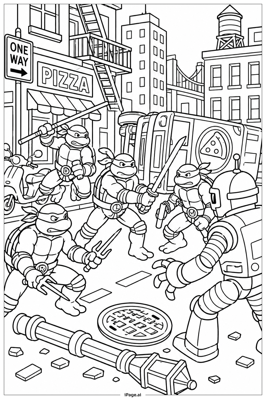Ninja Turtles City Showdown Coloring Page