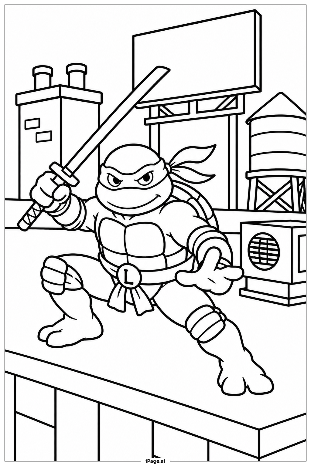 Página para colorir de Tartarugas Ninja no Telhado