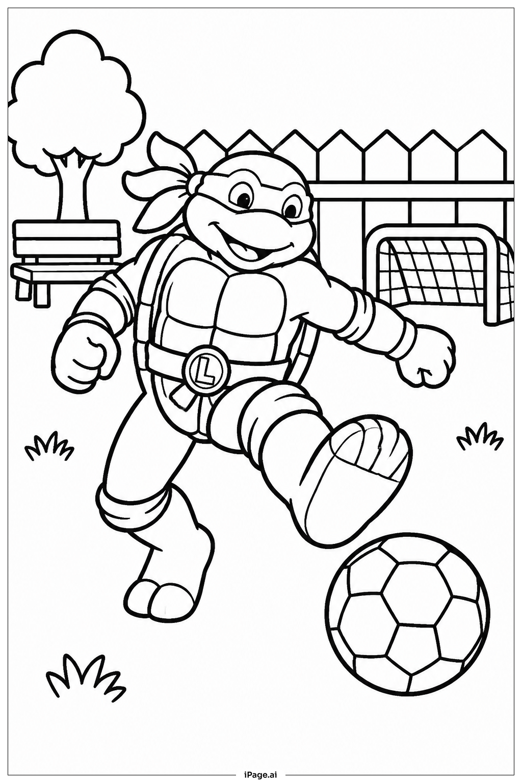 Ninja Turtles Playing Ball Coloring Page