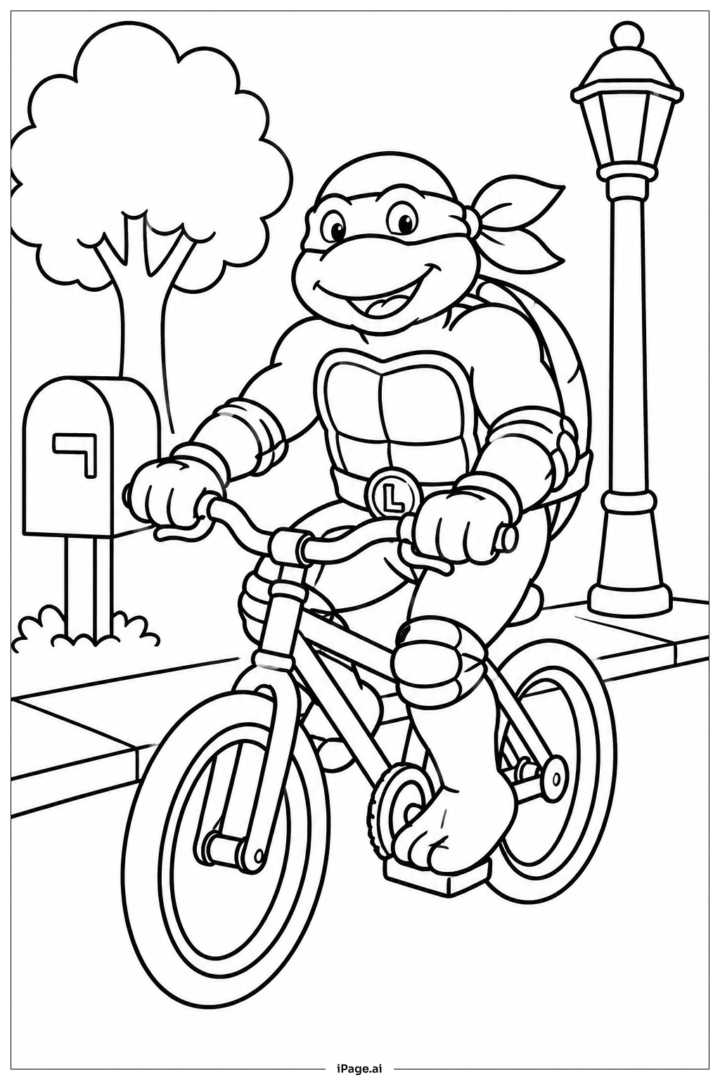 Page de coloriage Ninja Turtles Riding Bike