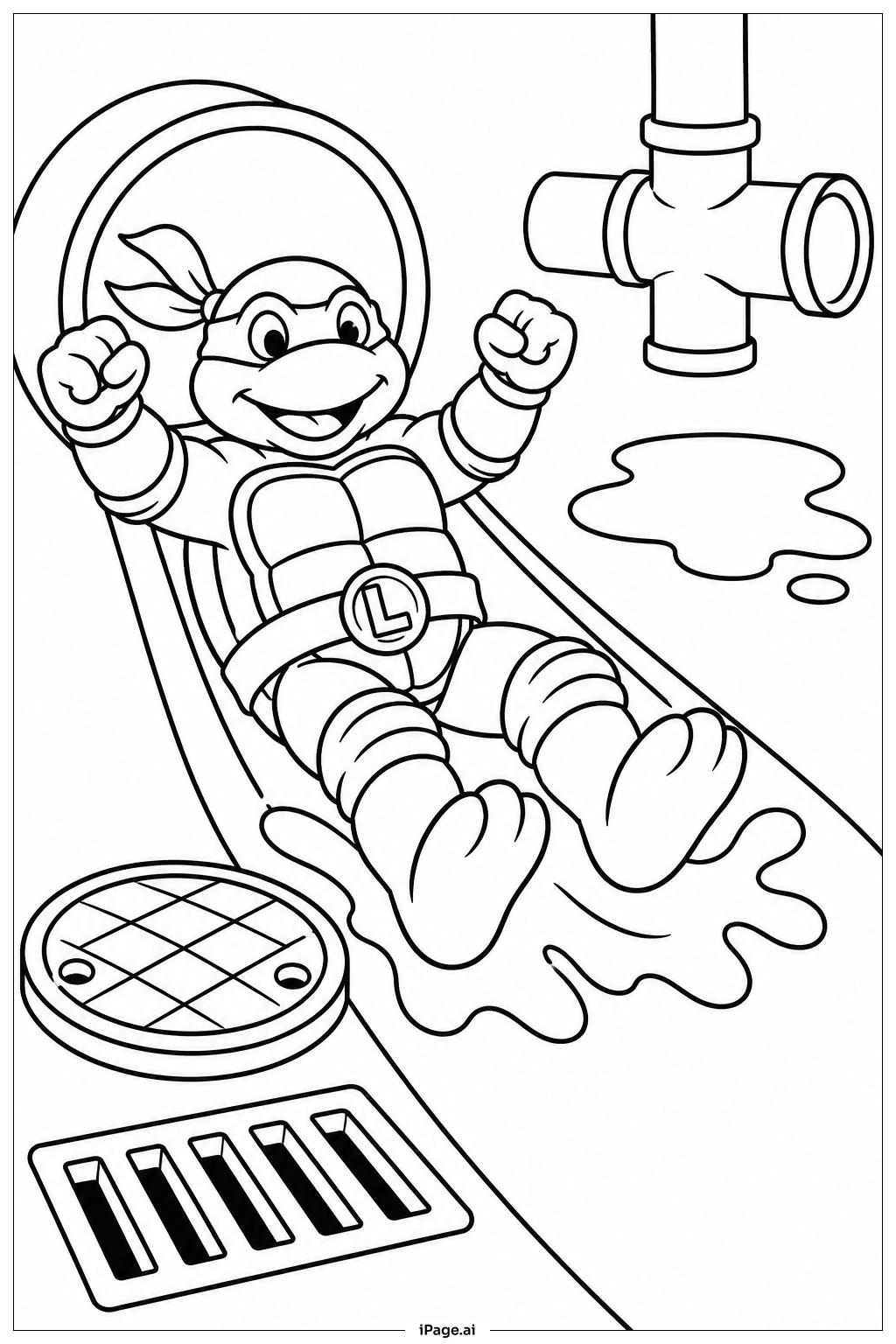  ニンジャタートルズ下水道スライドの塗り絵ページ 