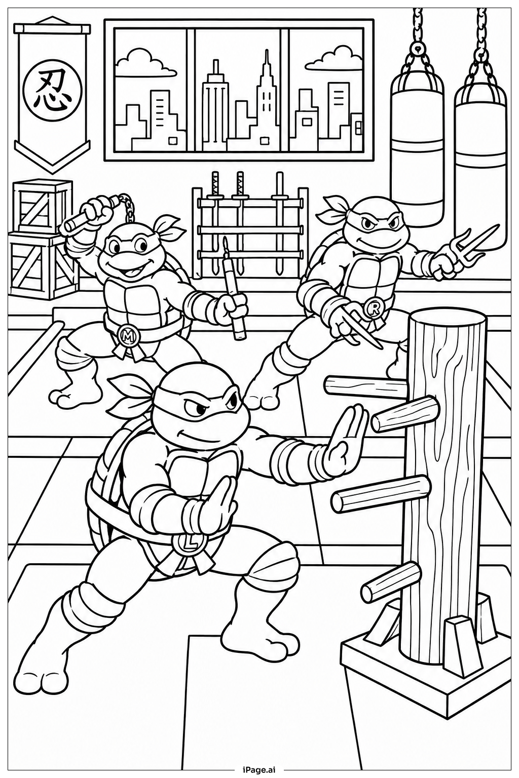 Ninja Turtles Training Montage Coloring Page