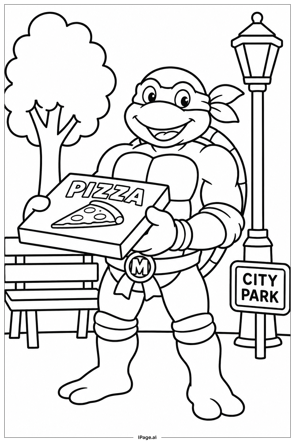 Página para colorir de Ninja Turtles With Pizza Box