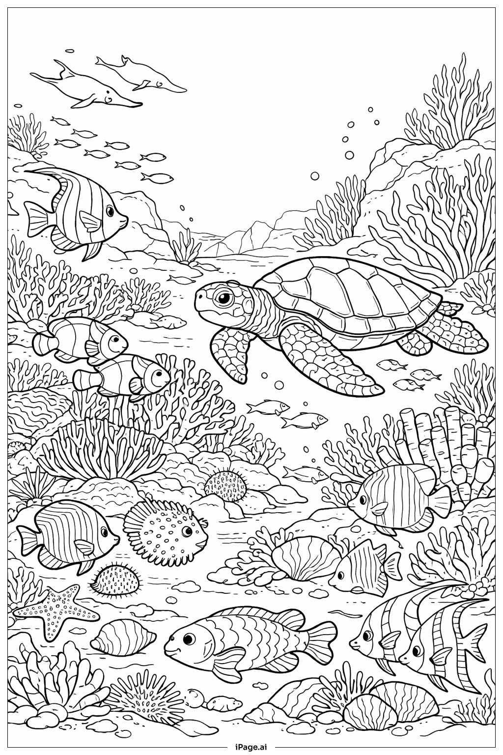  Página para colorear de Escena de Arrecife de Coral del Océano 