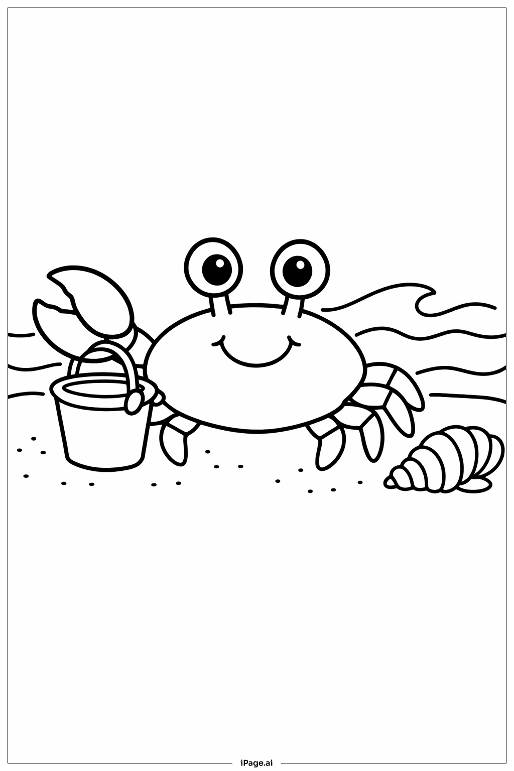  Página para colorear de Cangrejo del océano con cubo 