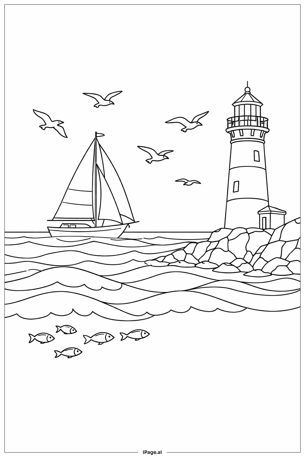 海洋帆船與燈塔景色