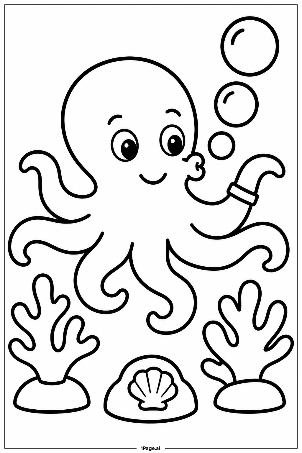  Página para colorear de Pulpo Soplando Burbujas 