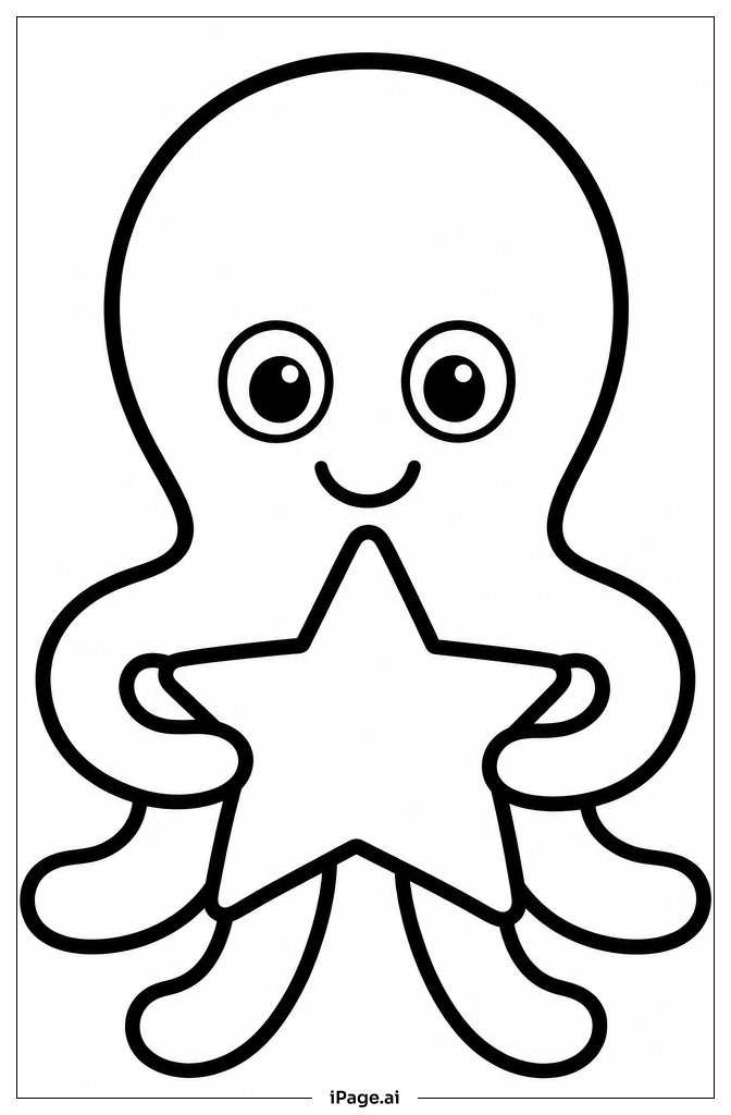 星を持つタコの塗り絵ページ