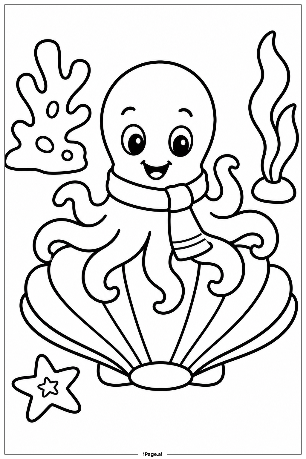 Page de coloriage Pieuvre sur un Coquillage