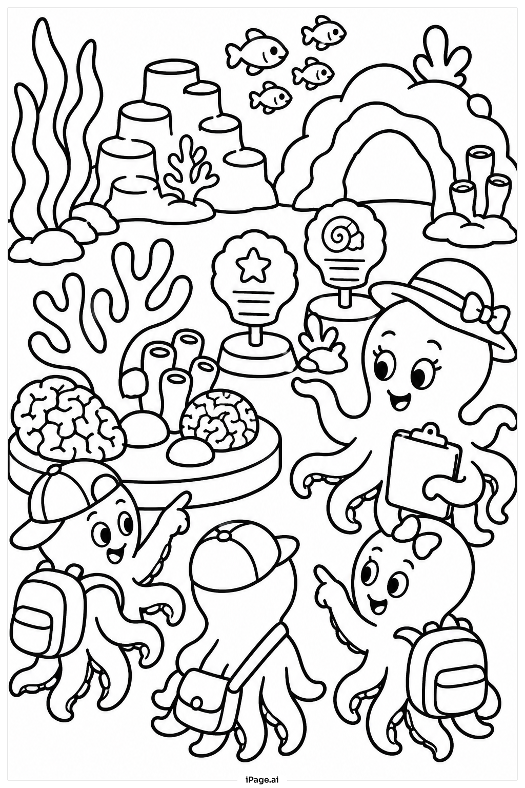 Octopus School Field Trip Coloring Page