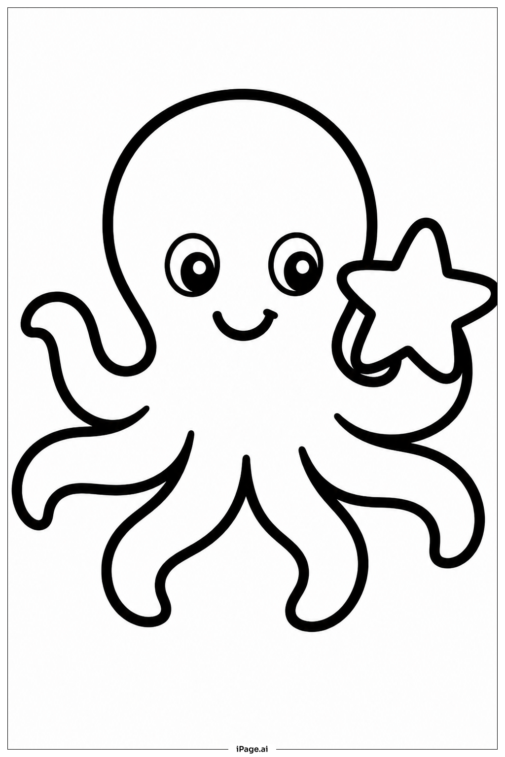 ヒトデと一緒のタコの塗り絵ページ