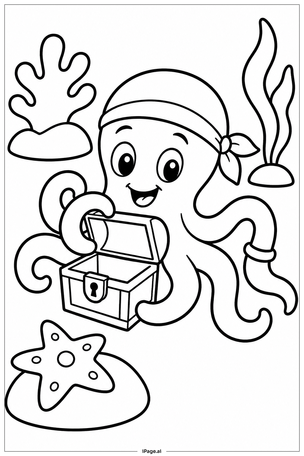 章魚與寶藏箱著色頁
