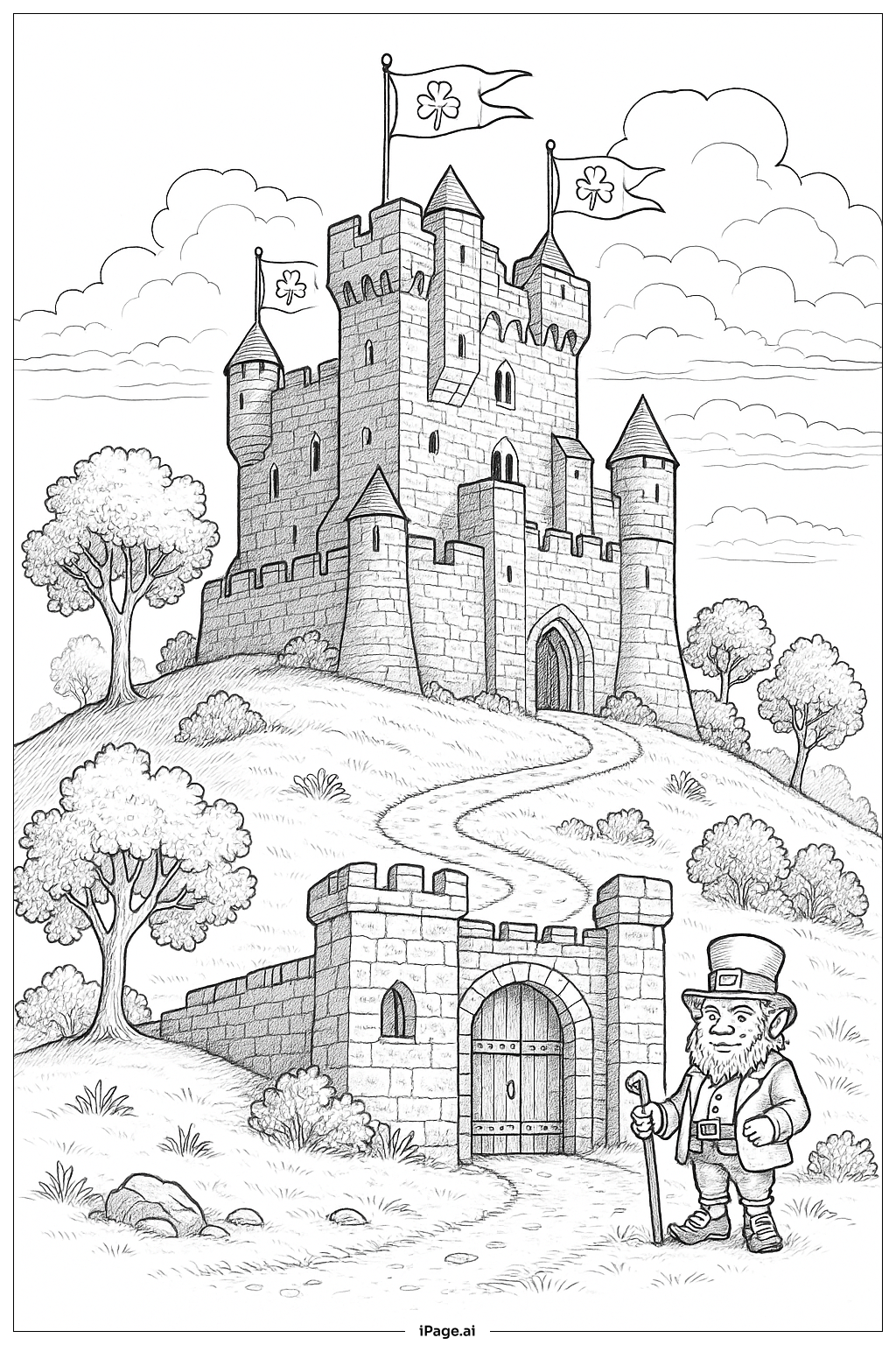  Old Irish Castle St. Patrick's Day Coloring Page 
