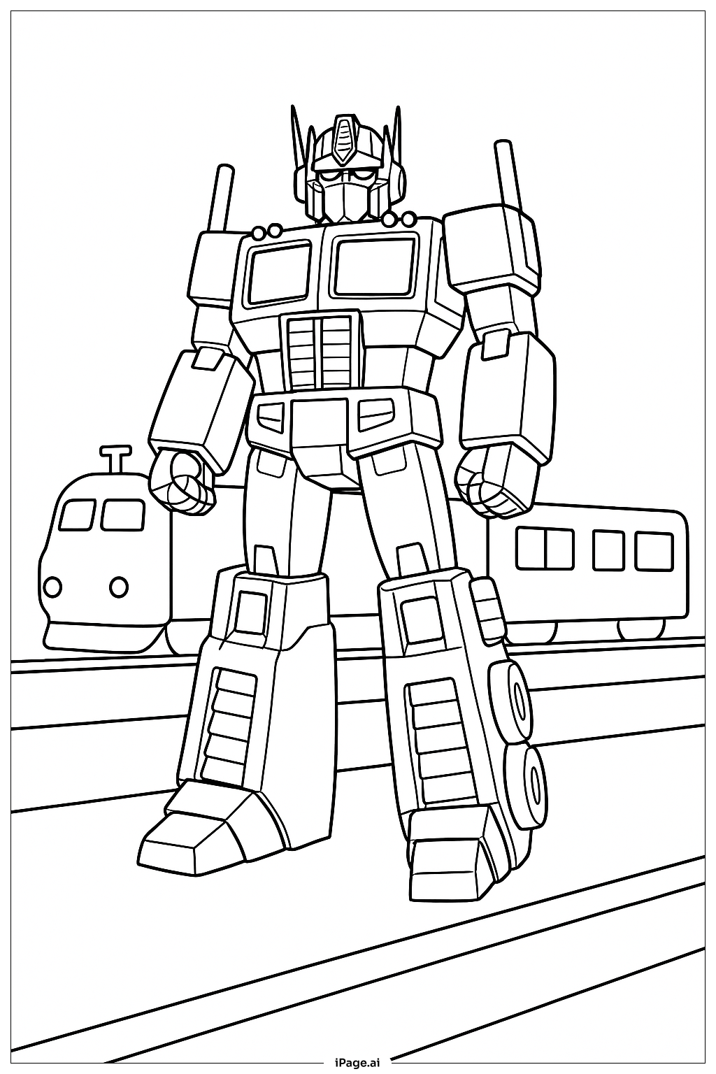  Page de coloriage Optimus Prime À la Gare 
