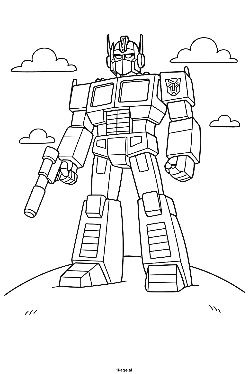  擎天柱在山丘上填色页 