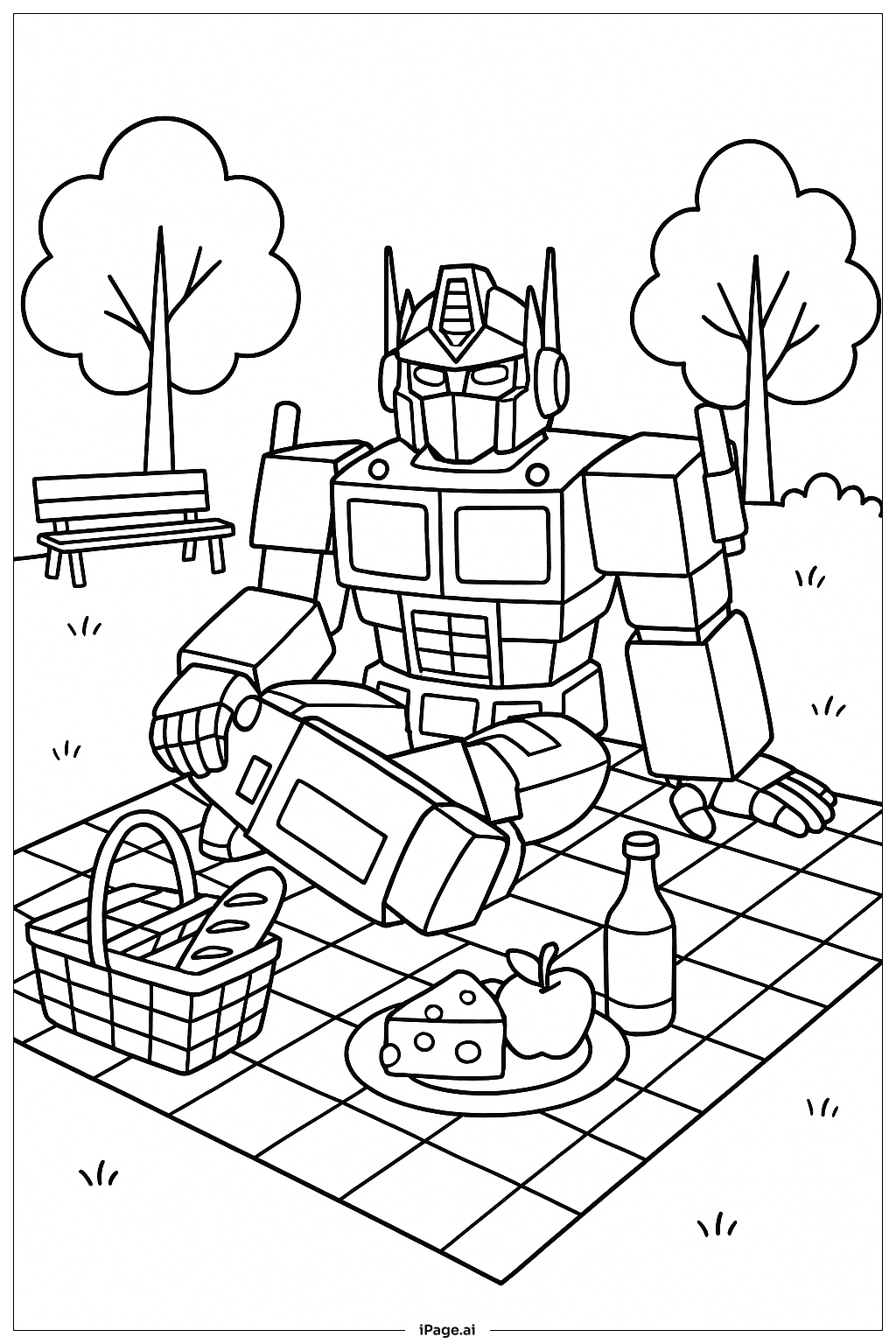  オプティマスプライム公園ピクニックの塗り絵ページ 